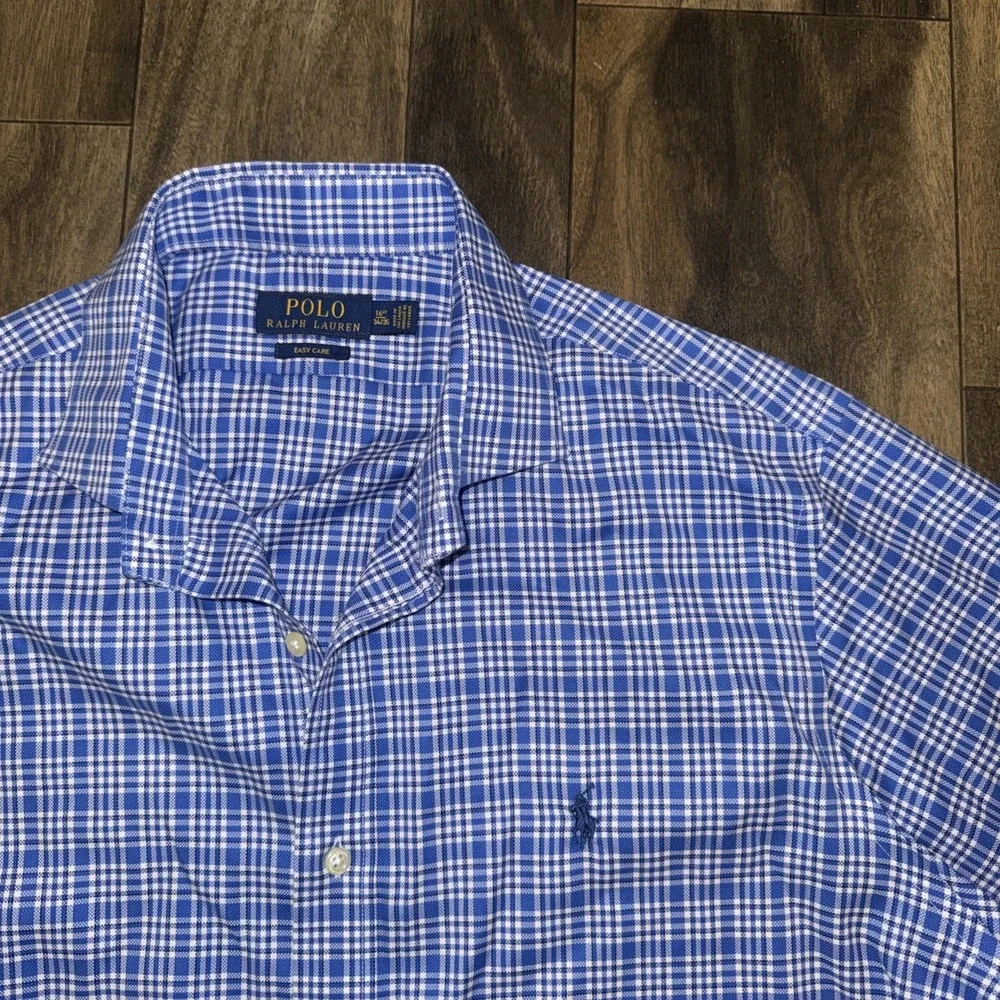 Polo Ralph Lauren‎ Plaid Button-Down Long Sleeve Shirt Blue Easy Care Men's Sz L